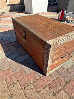 Antique solidwood trunk with steel handle