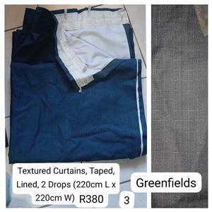 Textured Curtains, Taped, Lined, 2 Drops (220cm L x 220cm W)