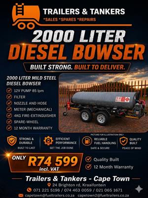2000 L MILD STEEL DIESEL/OIL/PARAFFIN BOWSER TRAILER
