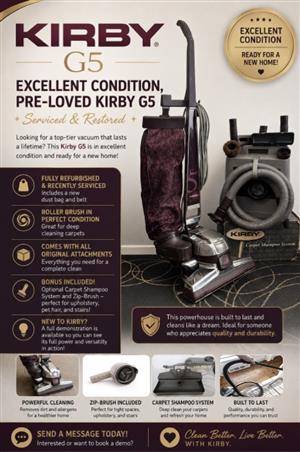 Excellent Condition Kirby G5 + Attachments & Carpet Shampooer.