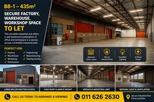 B8-1 – 435m² Secure Factory, Warehouse, Workshop Space To Let