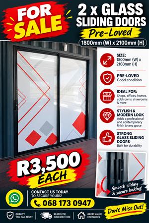 Sliding Glass Door - Pre Loved - 1800mm x 2000mm