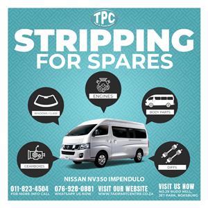 Come look at our wide range of parts for Nissan NV350 Impendulo for Stripping