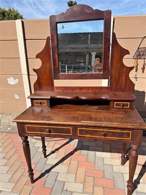 Vintage wooden dressing table with tilting mirror