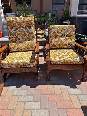Antique Victorian wagon wheel floral print chairs