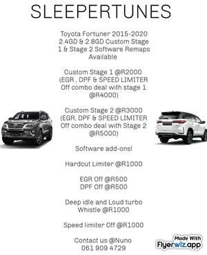 Toyota Fortuner 2.4GD and 2.8 GD Custom Chip Tuning Available/Stage 1 & Stage 2
