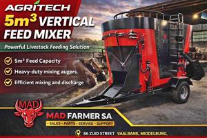 New Agritech 5m³ trailed vertical feed mixers for sale at Mad Farmer SA