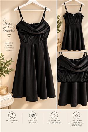 YDE Black Satin Cowl-Neck Mini Dress