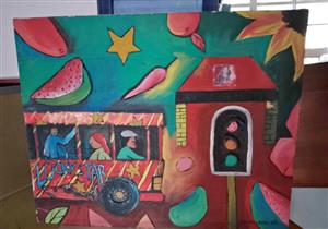 Original Thulani Oil on canvas painting. True South African style. Stunning