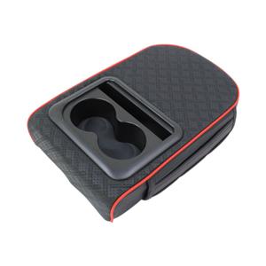 Universal Padded Armrest Add-on with Cupholders & storage (fits over existing armrest) - Black with Red trim