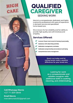 QUALIFIED CAREGIVER SEEKING WORK