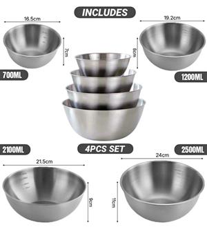 4PCS MIXING & MEASURING SALAD BOWL SET  TYPE-1  STAINLESS STEEL  Available on order only
