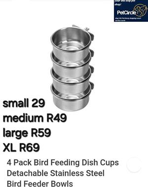Stainless steel bird feeding bowls with clamps