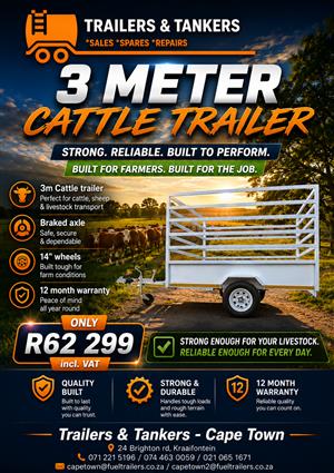 Braked cattle trailer, 3m