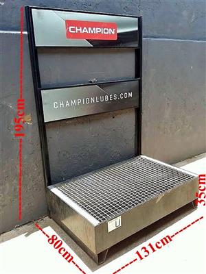 Oil Cabin display stand for lubricants. 