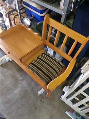 Yellowwood telephone chair and table for sale (riempies)
