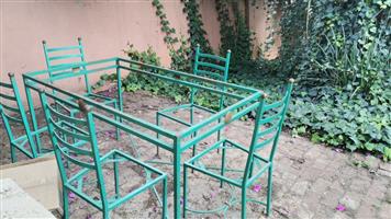 Green steel table with chairs 