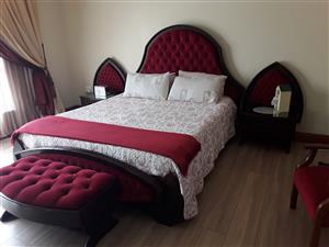 Solid Imbuia 5 piece queen bedroom suite for sale. 