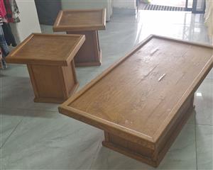 Solid Oak Coffee table and stands.