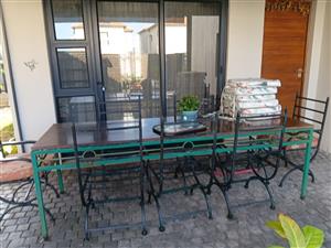 8 seater table wrought iron chairs outdoor and 8 cushions