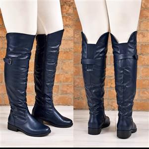 Deep navy blue over the knee boots available on order only
