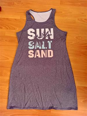 Dress grey sleeveless tank XL racerback Stretchy, light and cool Length 97cm Width bosom 52cm