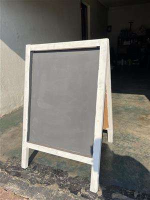 White Wooden A-Frame Chalkboard Stand / Sandwich Board Sign (100cm x 65cm)