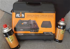Alva Gas Stove. Brand new with 2 new gas canisters. Ideal for loadsheding.