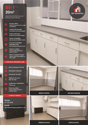 B5-1 – 20m² Boutique Office, Call Center, Beauty & Nail Space To Let