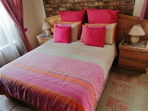 Double bed suite with mattress and base, head board, dressing table with chair