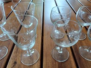 Vintage glasses stemware with delicate etched decoration