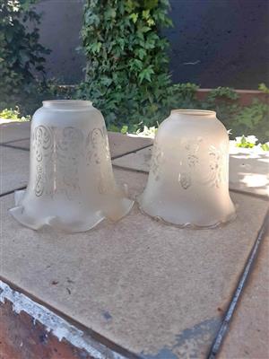 Antique floral etched glass lamp shades, from the Art Nouveau era.