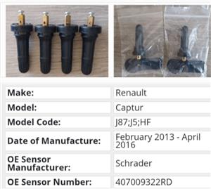 Renault Captur TPMS tyre pressure monitor sensors and valves 