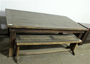 3 PIECE BROWN -TABLE AND BENCH SET S064542A