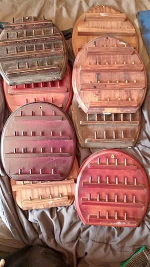 Various  vintage wooden thimble display shelfs 