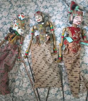 3 Vintage Indonesian Java Wayang Golek Wooden Stick Puppets