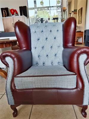 Classic Wingback Armchair – Timeless & Comfortable (fabric and genuine leather combination)