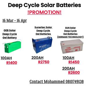Brand New Solar Gel Batteries (Deep Cycle)