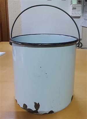Vintge Blue Enamel Bucket with Handle