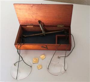 Vintage apothecary weighing scales with weights