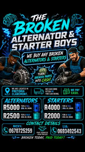 WE BUY ANY BROKEN ALTERNATORS & STARTERS