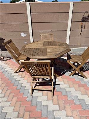 Patio Teak octogon  table and 4 sturdy chairs