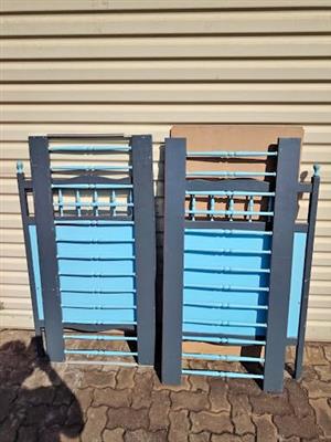 Two-Tone Wooden Baby Cot (Grey & Light Blue) – Leftover Paint Included