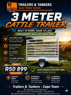 3m Cattle/Livestock trailer non braked axle