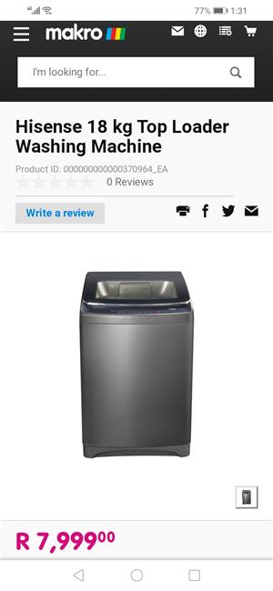 Hisense 18kg top loader washing machine brand new