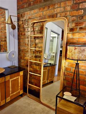 Cane / Bamboo / Wicker Upright Mirror - Full length with ladder hanging rails