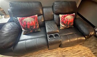 Double recliner sofa genuine leather