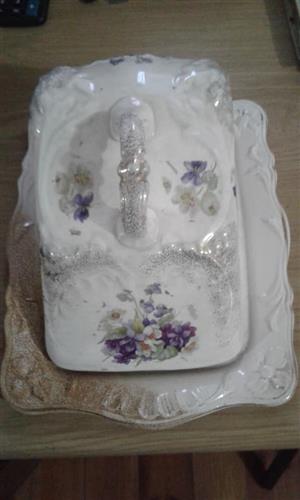 White floral plate with lid for sale