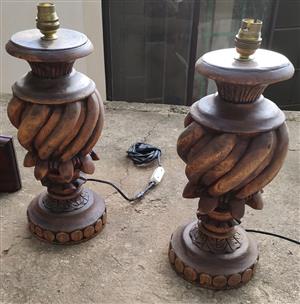 2xBali Carved Bedside Lamps
