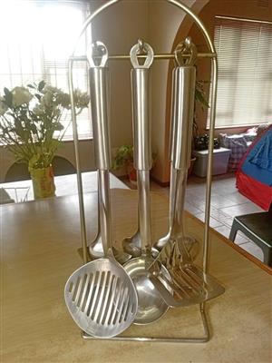 Utensil set on stand 6pc stainless